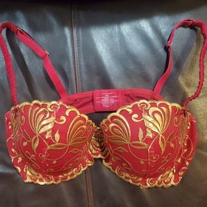 Elegant red with gold embroidered lace Ambrielle 38G Push-up padded bra